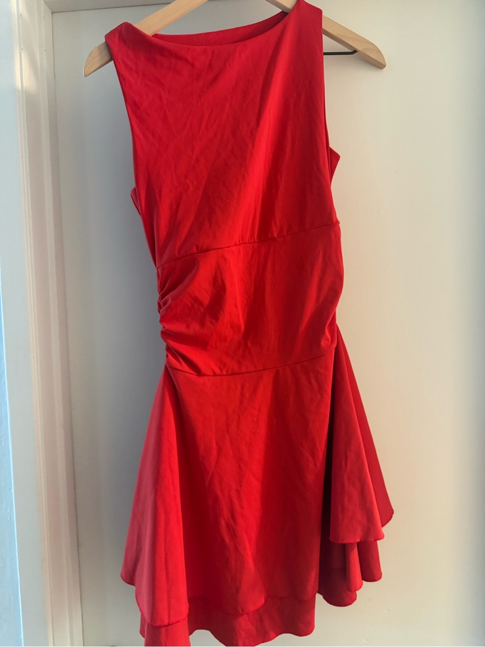Red Sleeveless Ruched Waist Skater Dress